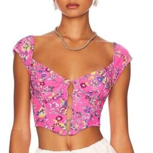 AFRM Myla Corset Crop Top in Pink Paisley Floral Size Large NWT Fairy Castlecore